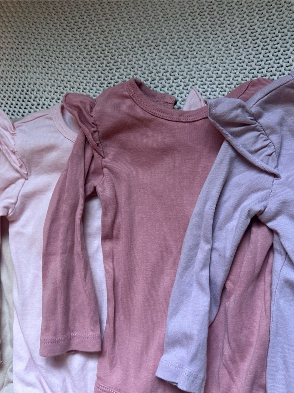 6-9 Months Girls' Long Sleeve Ruffle Shoulder Bodysuits Bundle Honest Baby